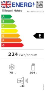 Russell Hobbs Fridge Freezer Freestanding Frost Free with Reversible Door, Adjustable Thermostat & Feet, 70/30 279L, 180cm High - Image 3