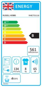 Russell Hobbs Freestanding Condenser Dryer Electric Tumble Dryer 15 Programmes 8kg Capacity 3 Heat Settings LED Display DelayStart - Image 3