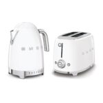 Smeg 50’s Style Retro Range Breakfast Set, 1.7L 3000W Variable Temperature Kettle and Multi-Functional Control 2-Slice 950W Toaster, White