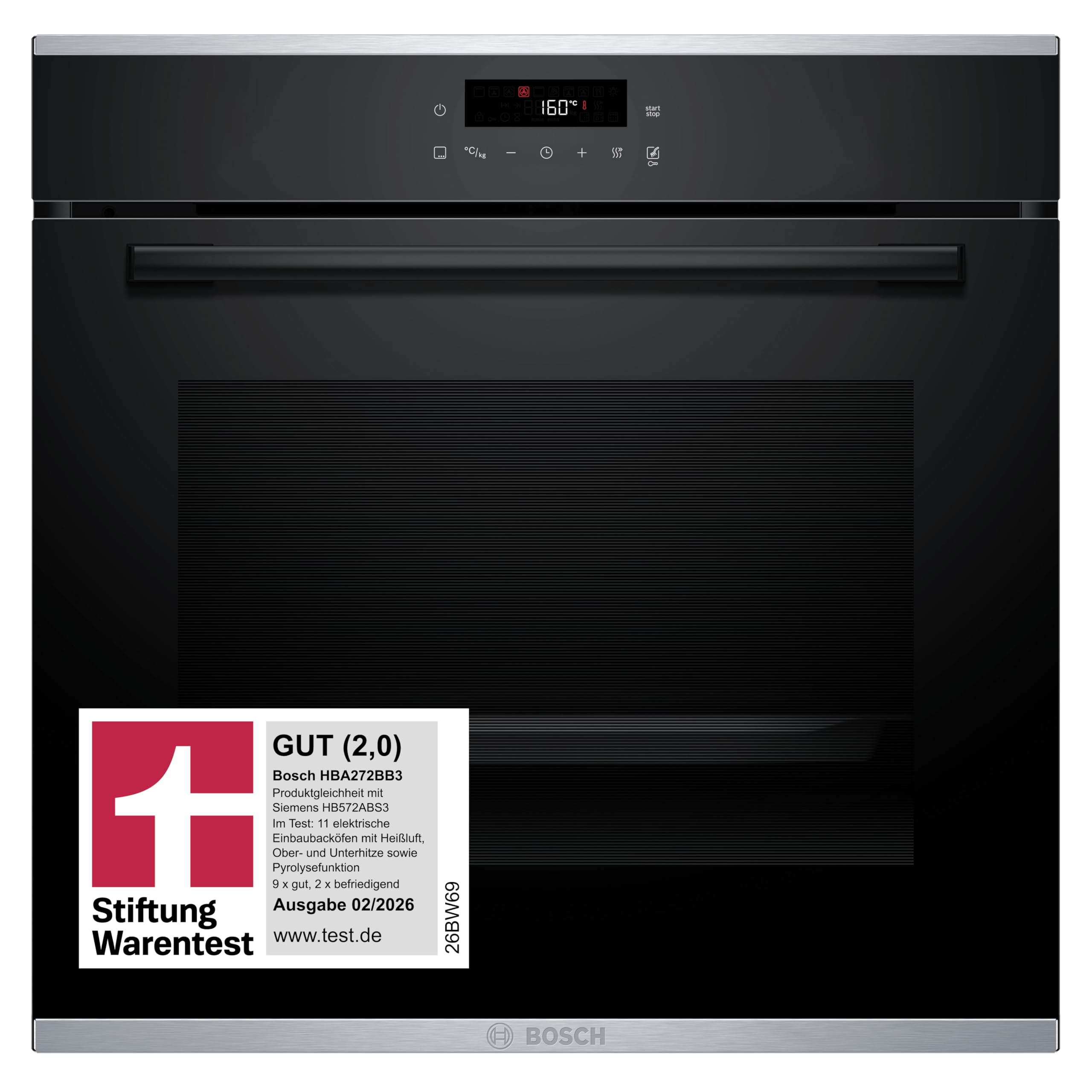 71FsmNOsE7L Bosch HBA272BB3, Stiftung Warentest GUT (2,0)*, Serie 4 Einbau-Backofen 60 x 60 cm, Pyrolyse-Selbstreinigung - Image 1