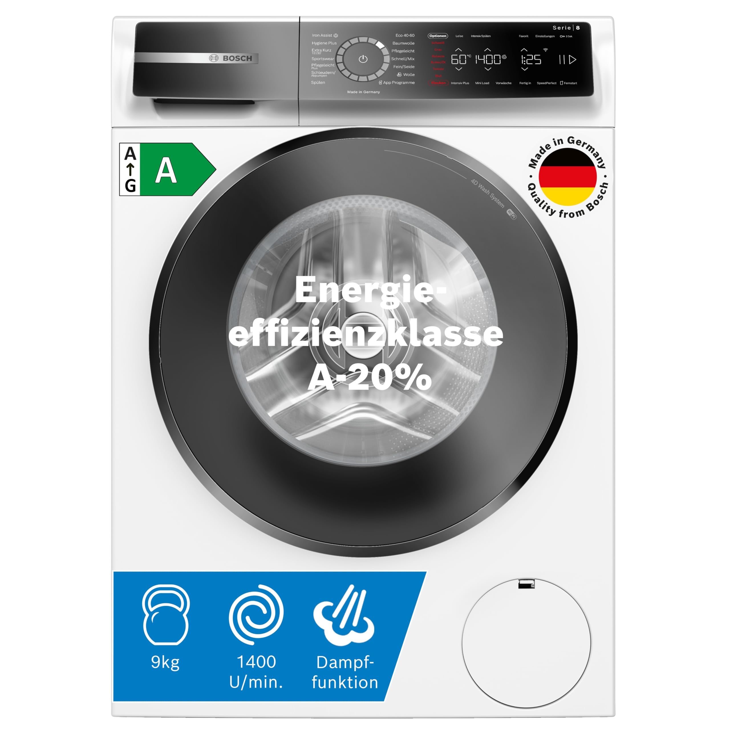 71jR-VmlVgL Bosch WGB244040 Serie 8 Smarte Waschmaschine, 9 kg, 1400 UpM, Made in Germany, Active Water Plus Energie- und Wasserersparnis - Image 1