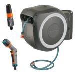 Gardena Wand-Schlauchbox RollUp L (weiß) 30 m exklusiv für Amazon: Schwenkbare Schlauchbox, integrierte Schlauchführung