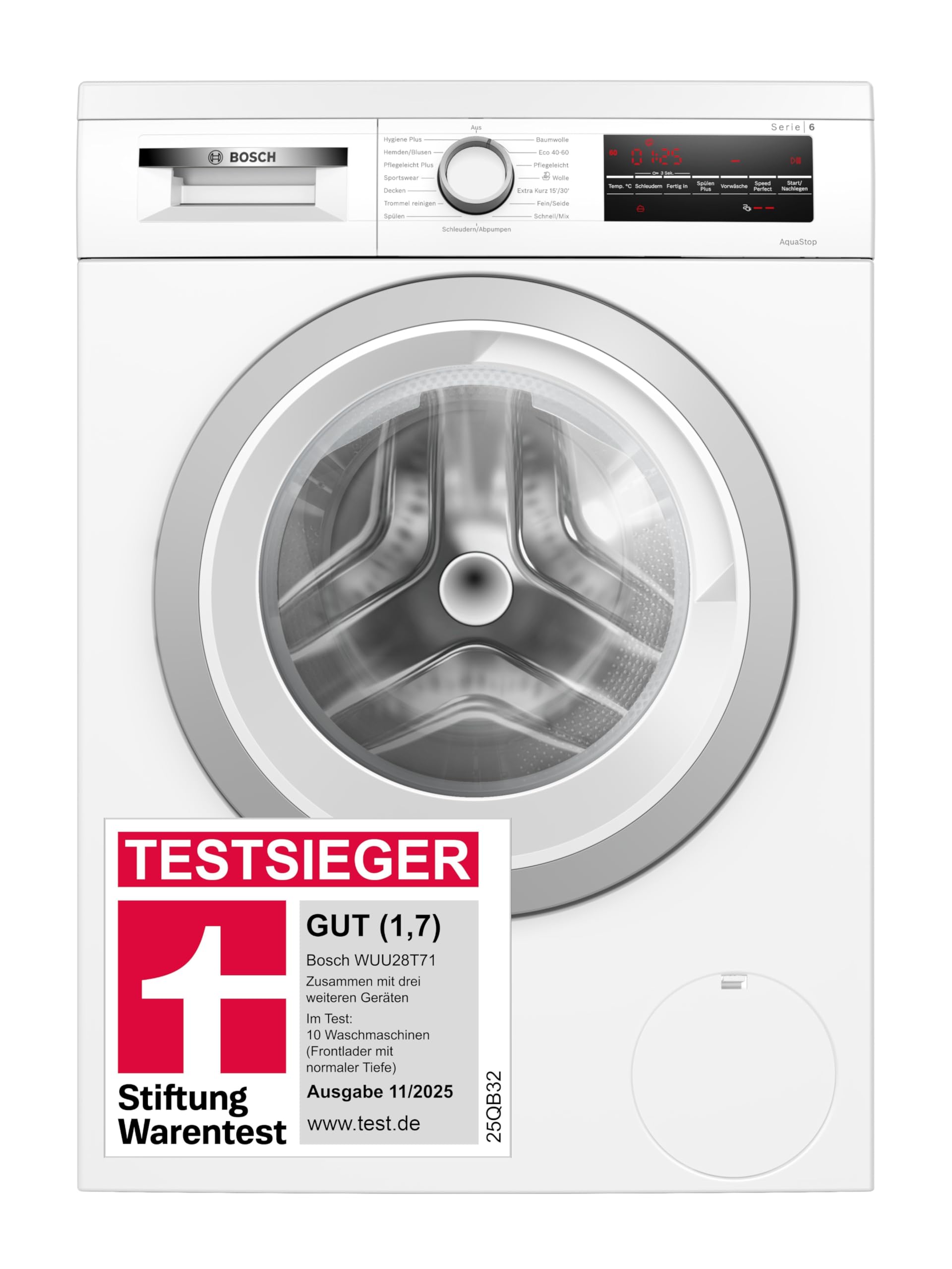 71qG-rRjERL Bosch WUU28T71, Stiftung Warentest Testsieger*, Serie 6 Waschmaschine 8 kg, Unterbaufähig, 1400 UpM, Beladungserkennung - Image 1